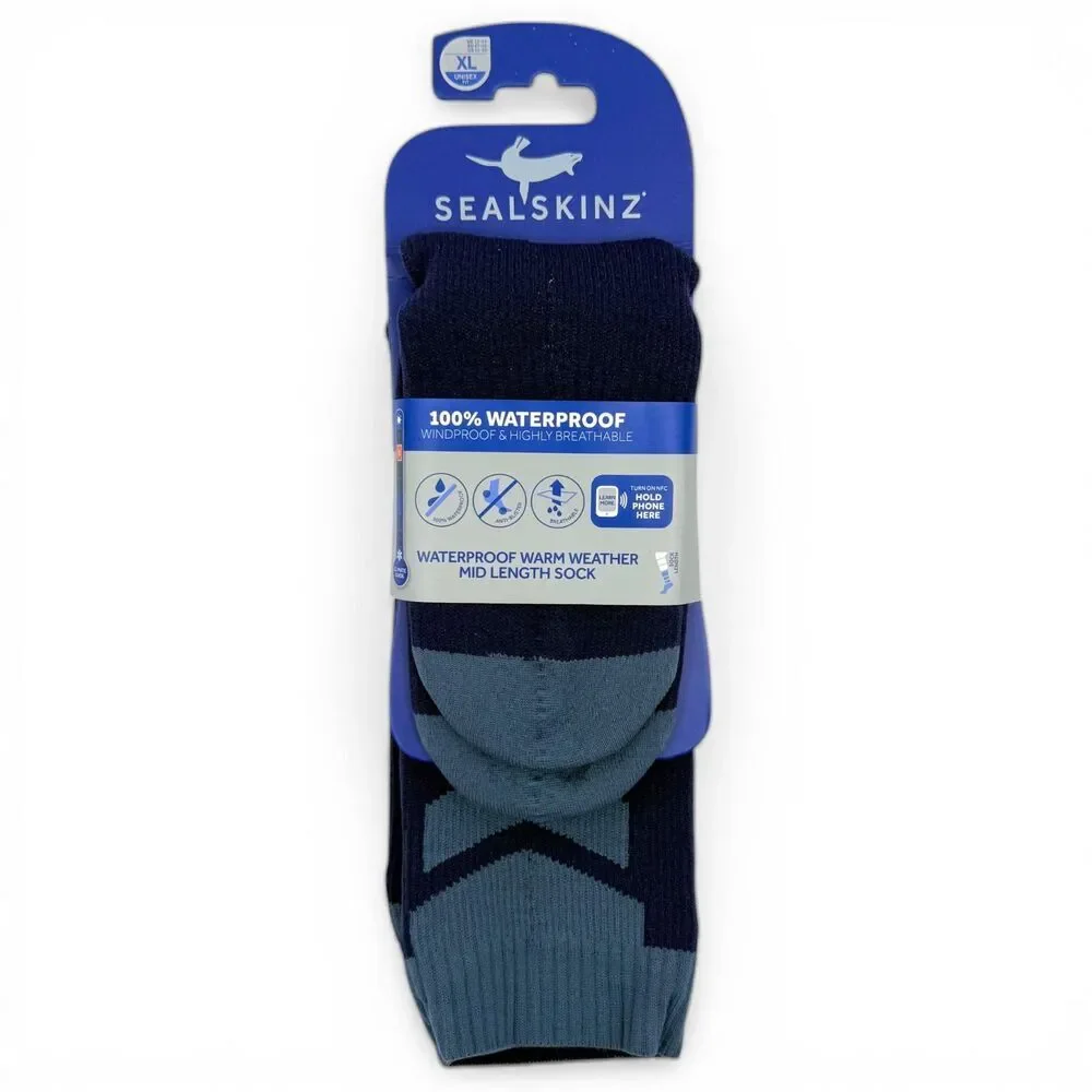 NEW Sealkskinz Unisex Waterproof Warm Weather Mid Length Sock Navy XL (13-15)